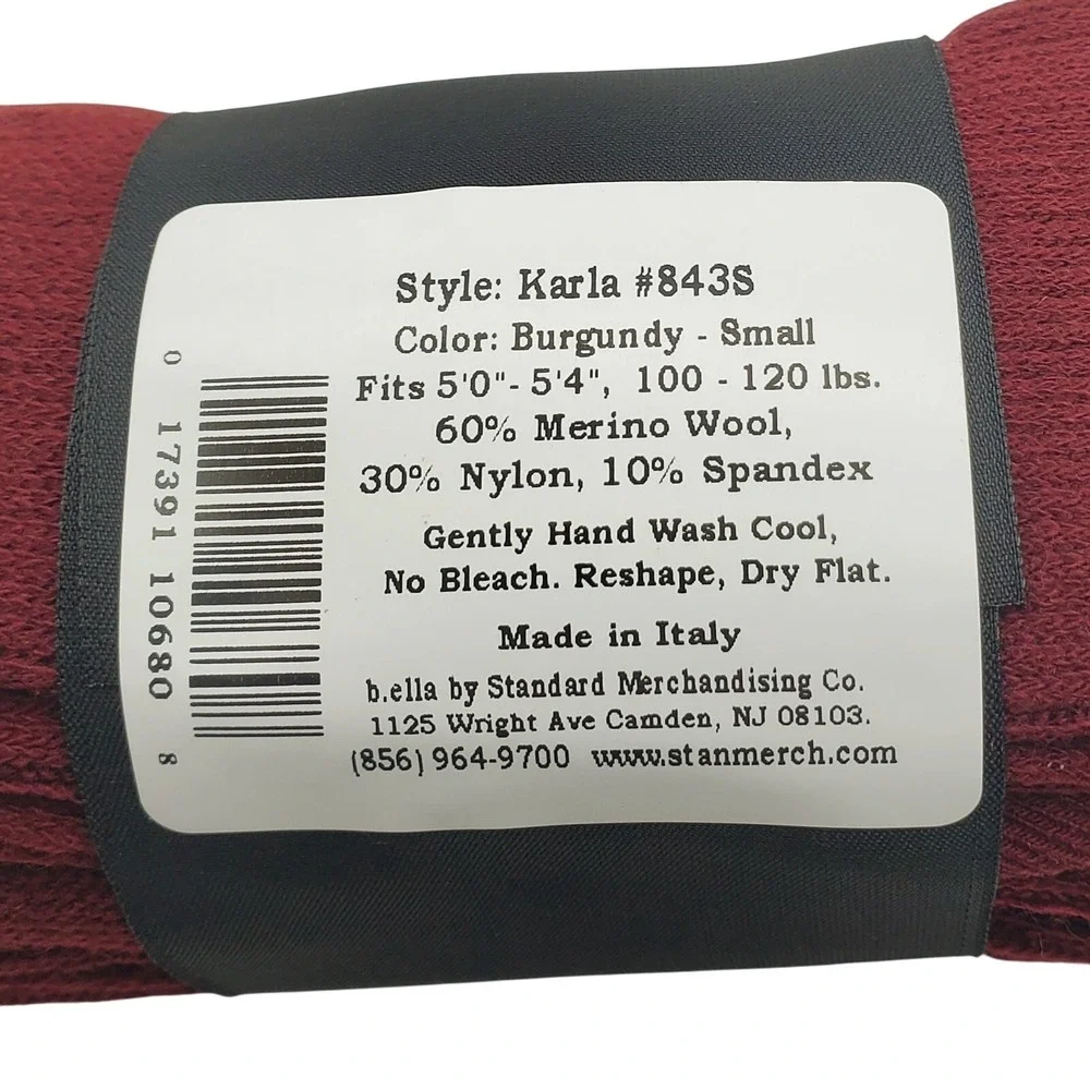 Burgundy Merino Wool Ribbed Tights Ladies Sz Small Karla Wine B.ella Italian New